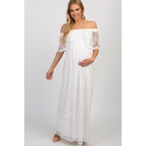 Pinkblush Maternity White Off Shoulder Lace Dress